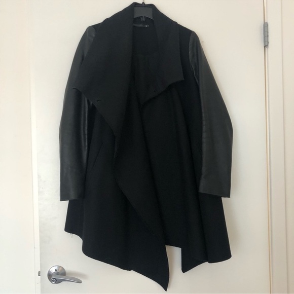 AllSaints Hyde Monument Coat | Kendall Jenner Worn Style | Vegan Leather Sleeves - Picture 8 of 16